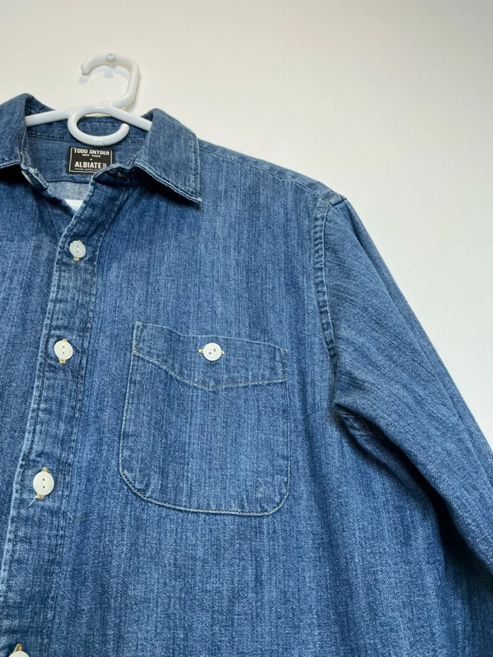 Todd Snyder x Albiate Mens Denim Button-Down Shirt One Chest Pocket M